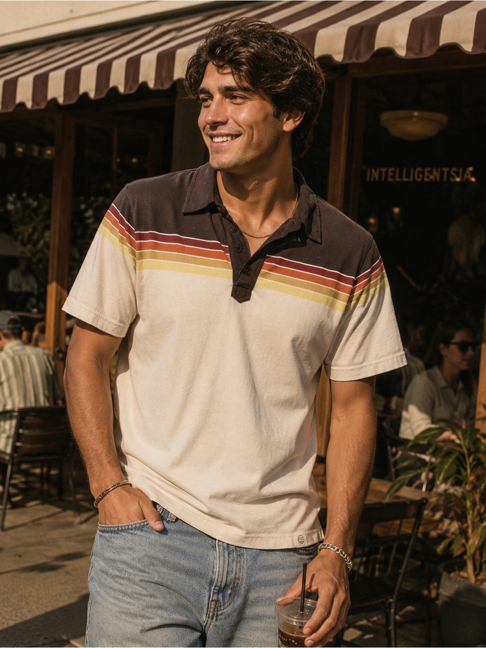 Marine Layer Nicasio Sunset Stripe Polo Vintage Inspired Soft Fabric SZ L/XL